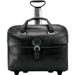 McKlein Siamod VERNAZZA, CARUGETTO, Napa Cashmere Leather, Patented Detachable -Wheeled Laptop Briefcase, Black (45295)
