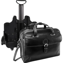 McKlein Siamod VERNAZZA, CARUGETTO, Napa Cashmere Leather, Patented Detachable -Wheeled Laptop Briefcase, Black (45295)