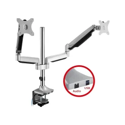 SIIG Dual Monitor Gas Spring Desk Mount with USB Port - 13" to 32" Arm, Up, Gray (CE-MT2X11-S1)* Monitor Mounts & Stands
