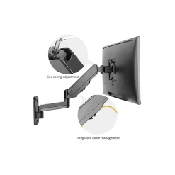 SIIG High Premium Aluminum Gas Spring Wall Mount - Single Monitor Arm, Up to 32
