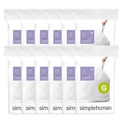 simplehuman Code G -8 Gallon Trash Bag, 6.5" x 8.9", Low Density, 1.2 mil, White, 240 Bags/Box (CW0257)