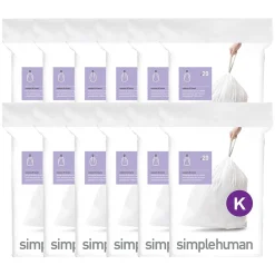 simplehuman Code K 9-12 Gallon Trash Bag, 6.5" x 8.9", Low Density, 1.2 mil, White, 240 Bags/Box (CW0260)