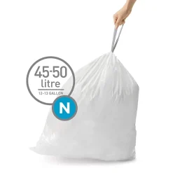 simplehuman Code N 13 Gallon Trash Bag, 22.8" x 31.5", Low Density, 30 mic, White, 200 Bags/Box (CW0275)