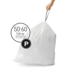 simplehuman Code P 13-16 Gallon Trash Bag, 9" x 12", Low Density, 1.4 mil, White, 200 Bags/Box (CW0274)