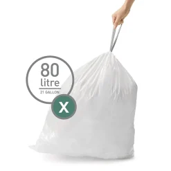 simplehuman Code X 21 Gallon Trash Bag, 26" x 34.6", Low Density, 34 Mic, White, 200 Bags/Box (CW0273)