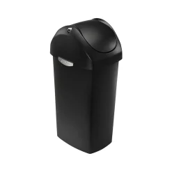 simplehuman Indoor Swing Lid Trash Can, Black Plastic, 16 Gal. (CW1333)