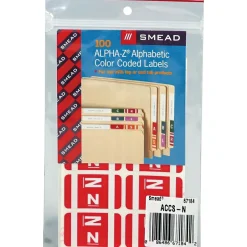 Smead AlphaZ ACCS Color-Coded Alphabetic Labels, N, Green/White, 100/Pk (67184)