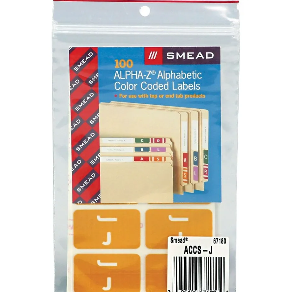 Smead ® AlphaZ ACCS Color-Coded Alphabetic Label, J, Yellow, 100 Labels per Pack (67180) Outlet