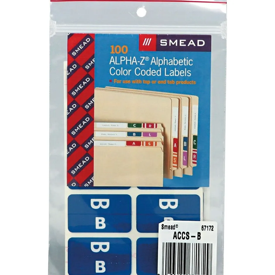 Smead ® Alpha-Z Color-Coded Second Letter "B" Labels, 10 Labels Per Sheet, Dark Blue, 1"H x 1 5/8"W, 100 Labels/Pk Clearance
