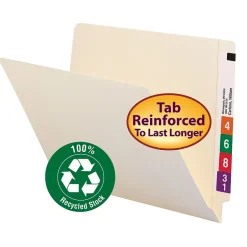 Smead End Tab 100% Recycled File Folder, Shelf-Master Reinforced Straight-Cut Tab, Letter Size, Manila, 100/Box (24160) Outlet