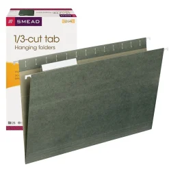 Smead Hanging File Folders, 1/3-Cut Adjustable Tab, Legal Size, Standard Green, 25/Box (64135) Online