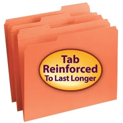 Smead Reinforced File Folder, 3 Tab, Letter Size, Orange, 100/Bx (12534) Discount