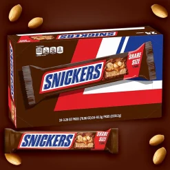 Chocolate<Snickers Sharing Size Milk Chocolate Candy Bars, 3.29 oz., 24/Box (MMM32252)
