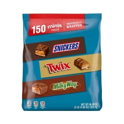 Chocolate<Mars Snickers, Twix and MilkyWay Minis Milk Chocolate Candy Bars Bulk Variety Pack, 46.86 oz., 150 Pieces (459751)
