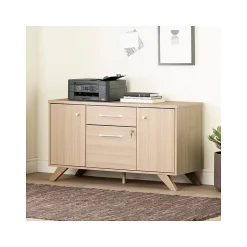 Clearance Helsy 26.75" 2-Drawer Storage Credenza with 4 Shelves, Soft Elm (13301) Storage Cabinets
