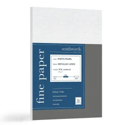 Metalo Linen Cardstock Paper, 70 Lbs., 8.5" x 11", White Pearl, 25 Sheets/Pack (91142) Card Stock