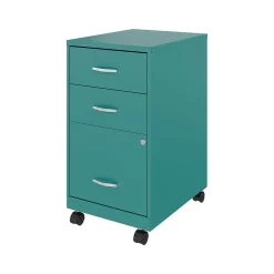 3-Drawer Mobile Vertical File Cabinet, Letter Size, Lockable, 26.7"H x 14.25"W x 18"D, Teal (24431) File Cabinets