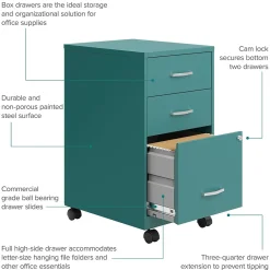3-Drawer Mobile Vertical File Cabinet, Letter Size, Lockable, 26.7