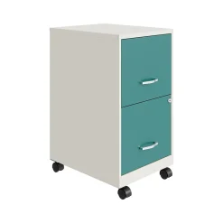 Clearance SOHO Smart File 2-Drawer Mobile Vertical File Cabinet, Letter Size, Lockable, Pearl White/Teal (25333) File Cabinets