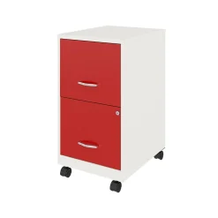 New SOHO Smart File 2-Drawer Mobile Vertical File Cabinet, Letter Size, Lockable, Pearl White/Lava Red (25334) File Cabinets