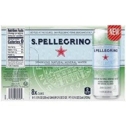Bottled Water<S.Pellegrino Sparkling Natural Mineral Water, 11.15 Fl oz. Cans (8 Count), 8/Pack (12394227)