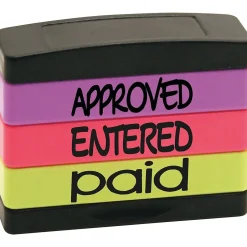Stack Stamp Set, "Approved", "Entered", "Paid", Assorted Fluorescent Ink (8802)