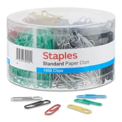 Staples #1 Paper Clips, Assorted Colors, 1000 Clips/Pack (ST40636/10590)