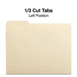 Staples 30% Recycled File Folders, 1/3-Cut Tab, Left Position, Letter Size, Manila, 100/Box (ST116749/116749) Clearance