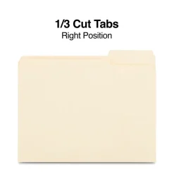 Staples 30% Recycled File Folders, 1/3-Cut Tab, Right Position, Letter Size, Manila, 100/Box (ST116822/116822)