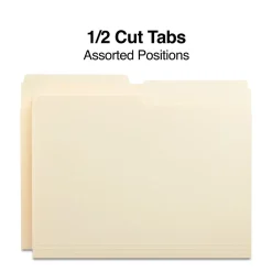 Staples 30% Recycled File Folders, 1/2 Cut Tab, Letter Size, Manila, 100/Box (ST116855-CC)