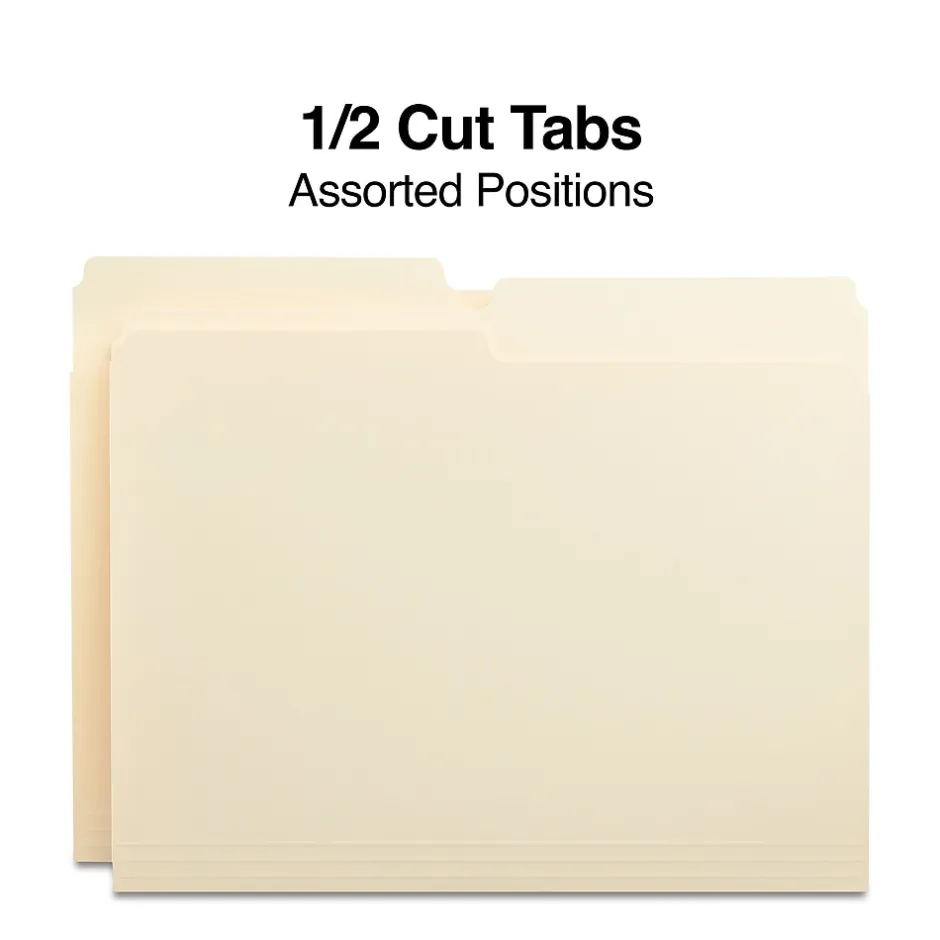 Staples 30% Recycled File Folders, 1/2 Cut Tab, Letter Size, Manila, 100/Box (ST116855-CC)