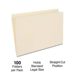 Staples 30% Recycled File Folder, Straight Cut, Legal Size, Manila, 100/Box (ST116889/116889) Clearance