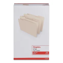 Staples 30% Recycled File Folders, 1/3-Cut Tab, Legal, Manila, 100/Box (ST56680-CC) New