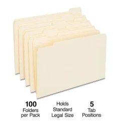 Staples 30% Recycled File Folder, 1/5 Cut, Legal Size, Manila, 100/Box (ST163378/163378)
