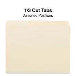 Staples 30% Recycled File Folders, 1/3-Cut Tab, Letter Size, Manila, 250/Box (ST56673-CC) Clearance