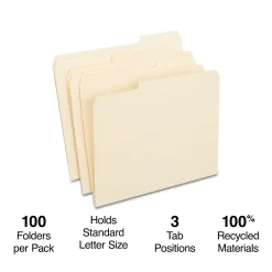 Staples 100% Recycled File Folders, 1/3-Cut Tab, Letter Size, 100/Box (ST246850/246850) Best