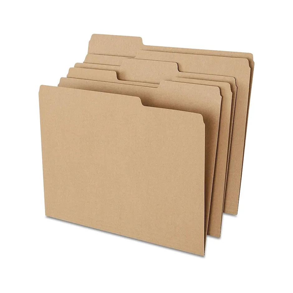 Staples 100% Recycled File Folder, 1/3-Cut Tab, Letter Size, Kraft, 100/Box (ST756044-CC) Outlet
