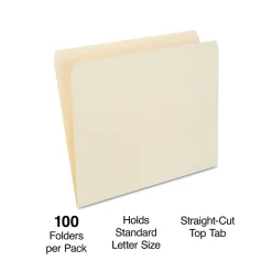 Staples 30% Recycled Reinforced File Folders, Single Tab, Letter Size, Manila, 100/Box (ST508820/508820) Discount