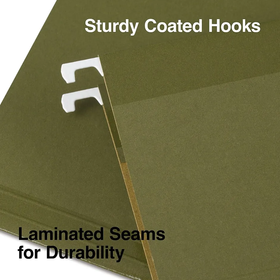 Staples 100% Recycled Reinforced Recycled Hanging File Folder, 1/3-Cut Tab, Letter Size, Standard Green, 25/Box Hot