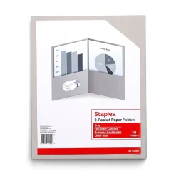 Staples 10% Recycled Smooth 2-Pocket Paper Presentation Folder, , 10/Pack (13380-US) Gray Sale