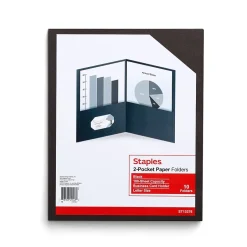 Staples 10% Recycled Smooth 2-Pocket Paper Presentation Folder, , 10/Pack (ST13376) Black Outlet