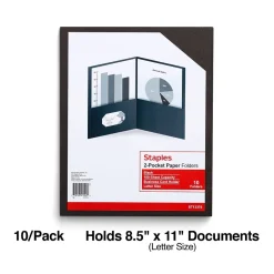 Staples 10% Recycled Smooth 2-Pocket Paper Presentation Folder, , 10/Pack (ST13376) Black Outlet