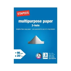 Best 8.5" x 11" 3-Hole Punch Multipurpose Paper, 20 lbs., 96 Brightness, 500/Ream (05031) Multipurpose Paper