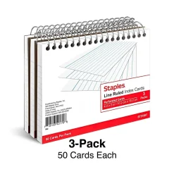 Hot ™ 4" x 6" Index Cards, Lined, White, 50 Cards/Pack, 3 Pack/Carton (TR51007) Index Cards
