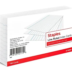 Discount 3" x 5" Index Cards, Narrow Ruled, White, 100/Pack (TR50993) Index Cards