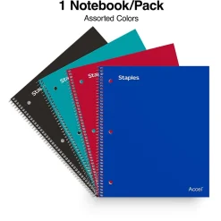 Staples Accel 3-Subject Notebook, 8.5" x 11", College Ruled, 150 Sheets, Colors (ST15758D) Assorted Online
