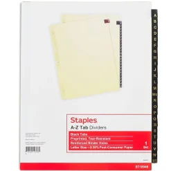 Staples Alphabetical Pre-Printed Paper Divider, A-Z Tabs, Buff/Black Tabs, 1 Set (18946/11483) Best