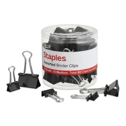 Staples Assorted Binder Clips, 1" Capacity, Black, 60 Clips/Pack (ST15339-CC) Best