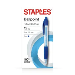 Staples Ballpoint Retractable Pens, Fine Point, Blue Ink, Dozen (50788) Online