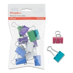 Staples ® Binder Clip Med 15 PK Assorted - Fashion Hot